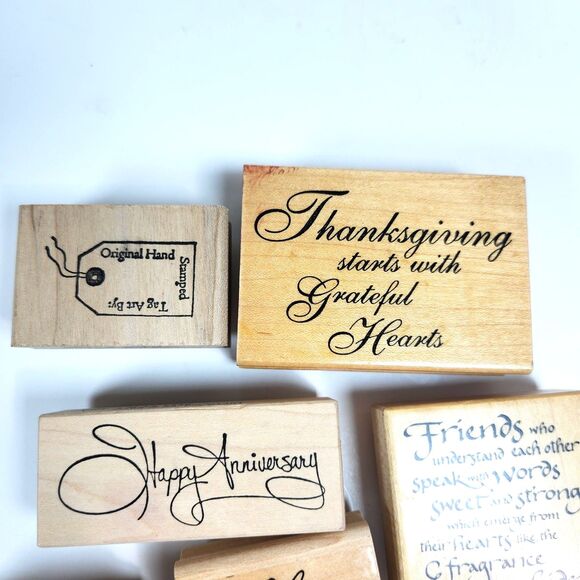 Vintage Rubber Stamps Sentiments Words Lot X 8 Wood Block Crafting - Picture 4 of 6